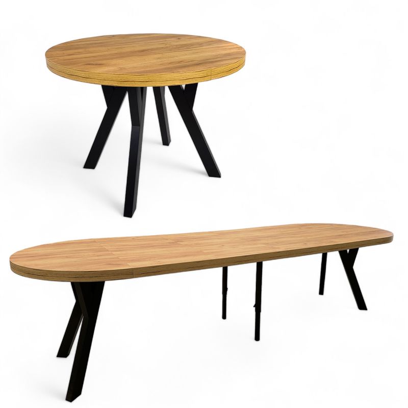 Runder Tisch Craft Eiche + Schwarz (4x Einlegeplatten)