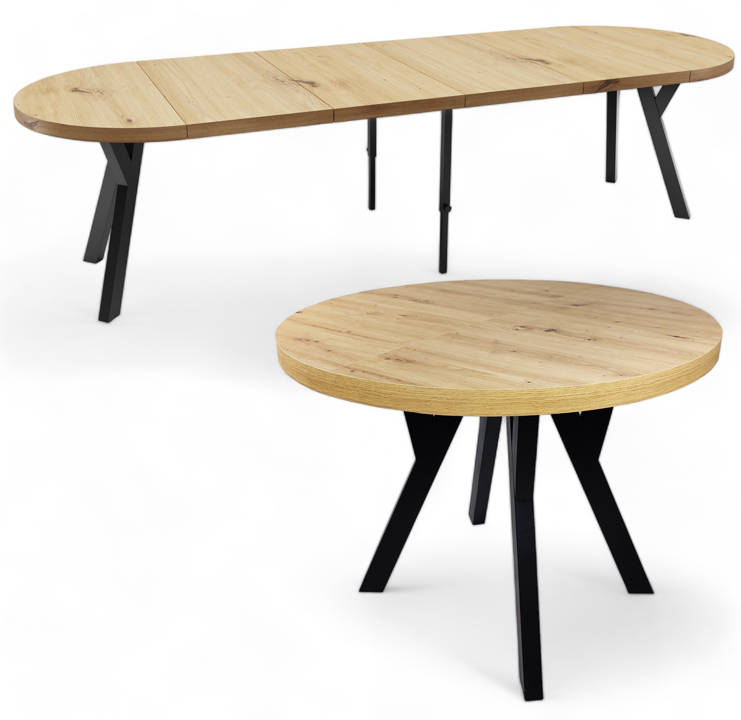 Runder Tisch Artisan Eiche + Schwarz (4x Einlegeplatten)