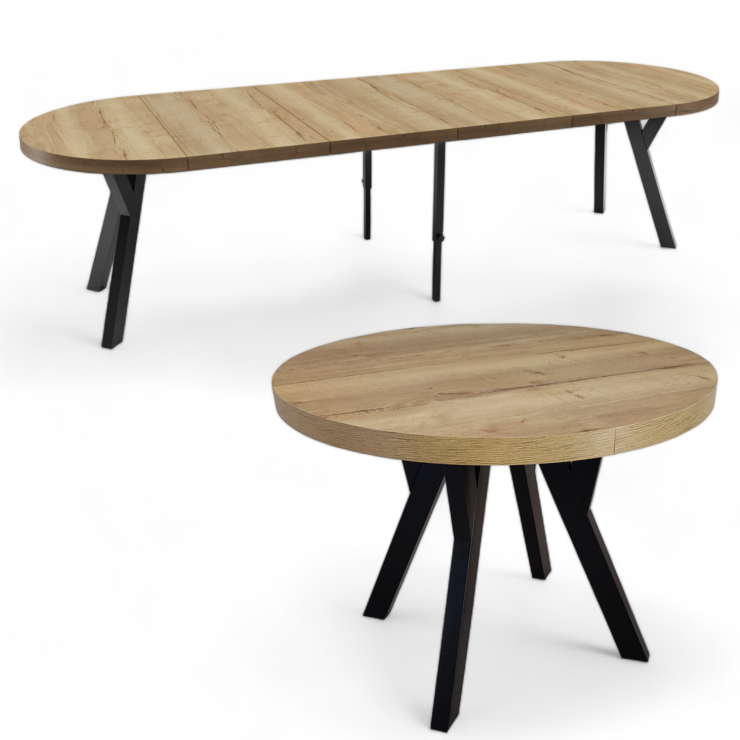 Runder Tisch Halifax Eiche + Schwarz (4x Einlegeplatten)