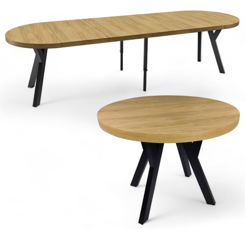 Runder Tisch Hikora Eiche + Schwarz (4x Einlegeplatten)