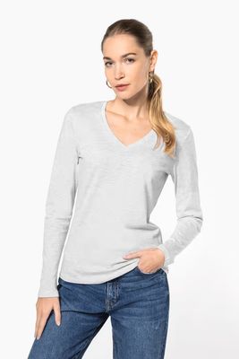 Kariban Dames t-shirt V-nek lange mouwen
