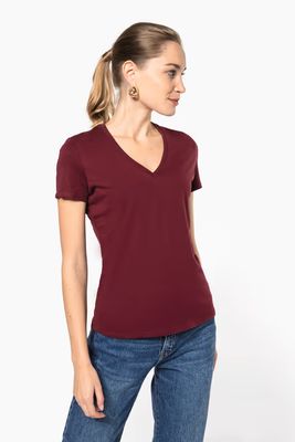 Kariban Dames Bio t-shirt, V-hals, korte mouwen.