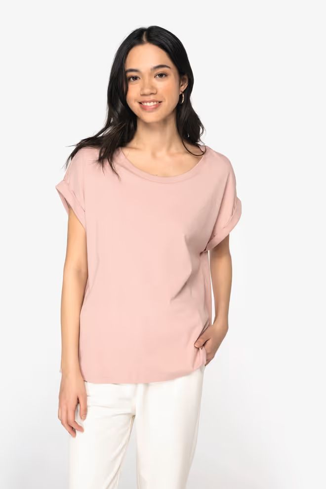 Native Spirit Ecologisch dames t-shirt, ronde hals, "rolled-up sleeves" (mouwen met omslag).