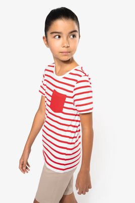 Kariban kids Gestreept t-shirt met borstzakje, ronde hals, korte mouwen.
