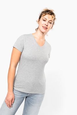 Kariban Dames t-shirt, V-hals, korte mouwen.