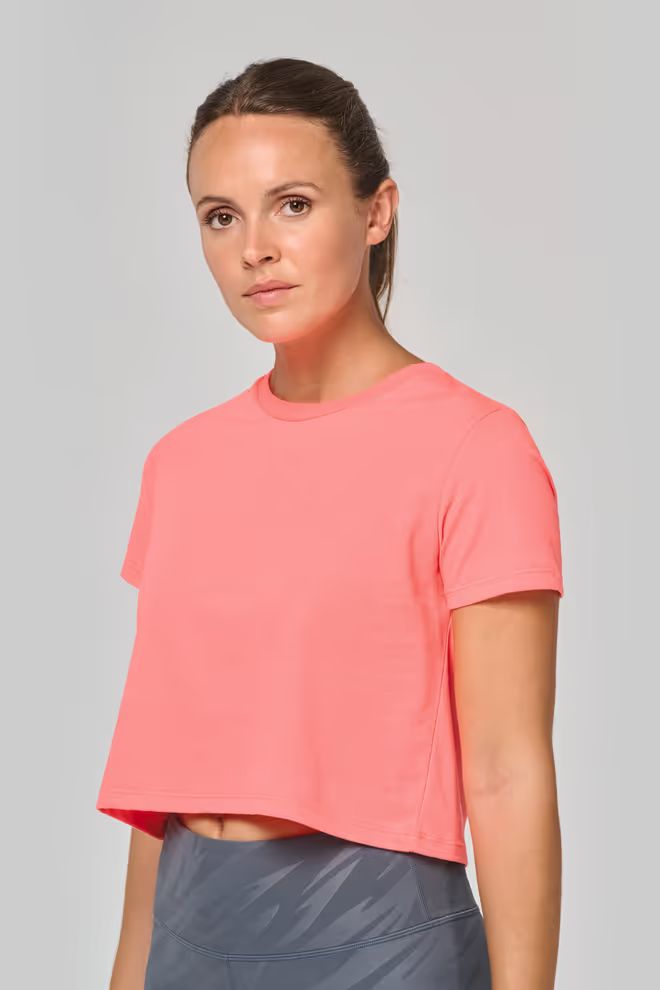 Pro-Act Dames triblend crop top, ronde hals, korte mouwen.