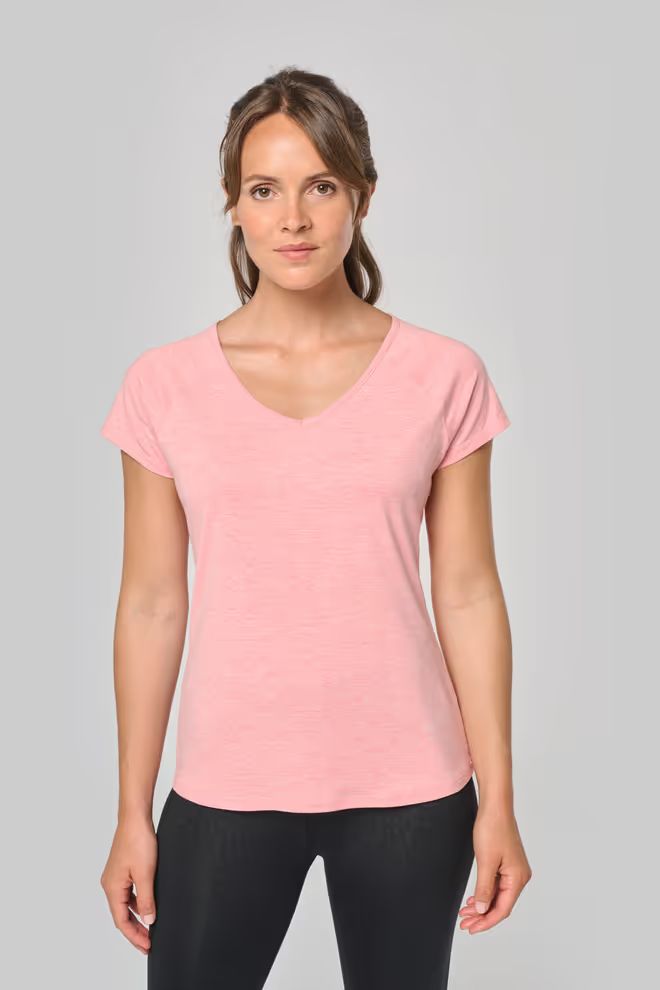 Pro-Act Ecologisch dames t-shirt, V-hals, korte mouwen (raglan).