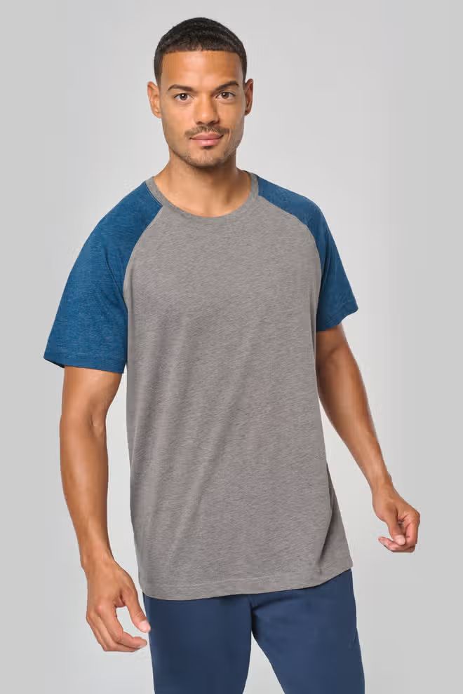 Pro-Act Unisex tweekleurig Triblend Sports t-shirt, ronde hals, korte mouwen.