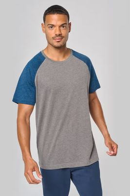 Pro-Act Unisex tweekleurig Triblend Sports t-shirt, ronde hals, korte mouwen.