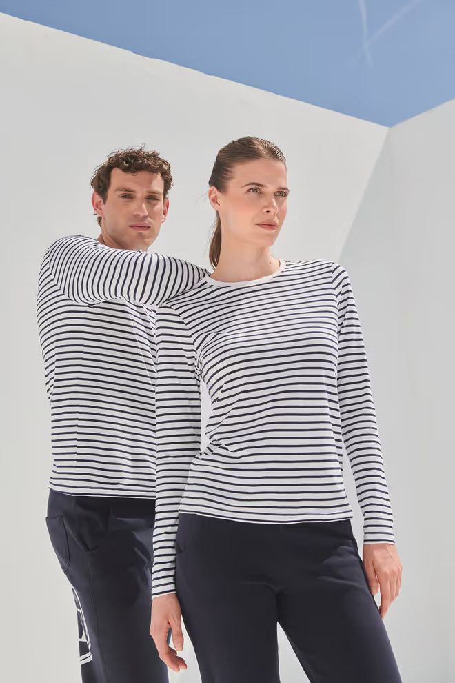 SF Clothing Unisex gestreept t-shirt, ronde hals, lange mouwen.