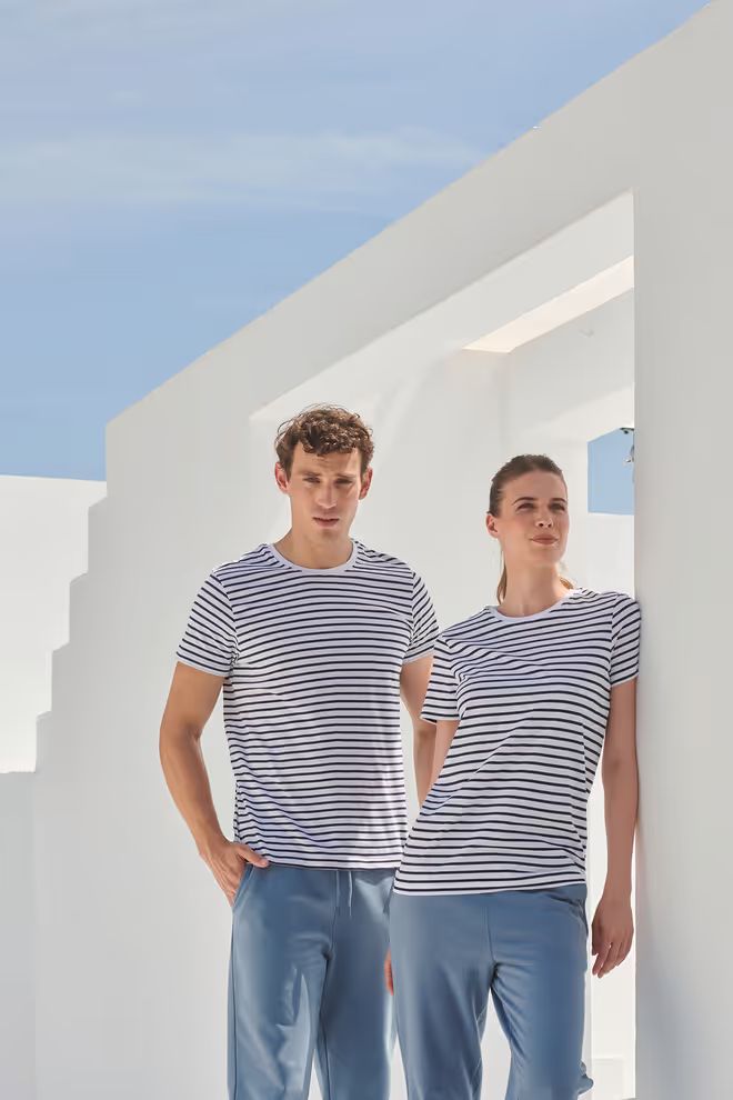 SF Clothing Unisex gestreept t-shirt, ronde hals, korte mouwen.