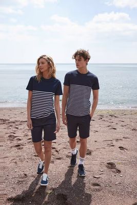 Front Row &amp; Co Unisex "Breton" t-shirt, ronde hals, korte mouwen.