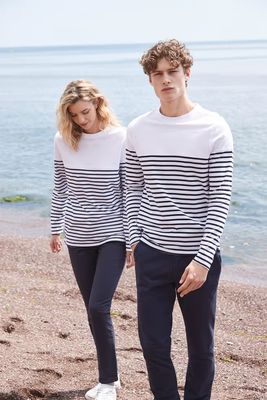 Front Row &amp; Co Unisex "Breton" t-shirt, ronde hals, lange mouwen.
