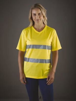 Yoko Dames Top Cool High Visibility t-shirt, V-hals, korte mouwen.
