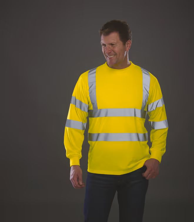 Yoko Heren High Visibility t-shirt, ronde hals, lange mouwen.