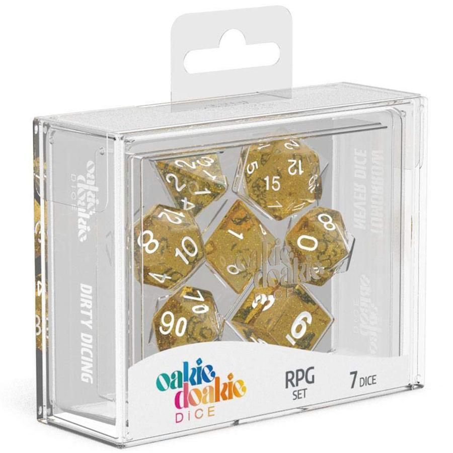 Set di 7 dadi per RPG - dorati con glitter Set di 7 dadi per RPG - dorati con glitter