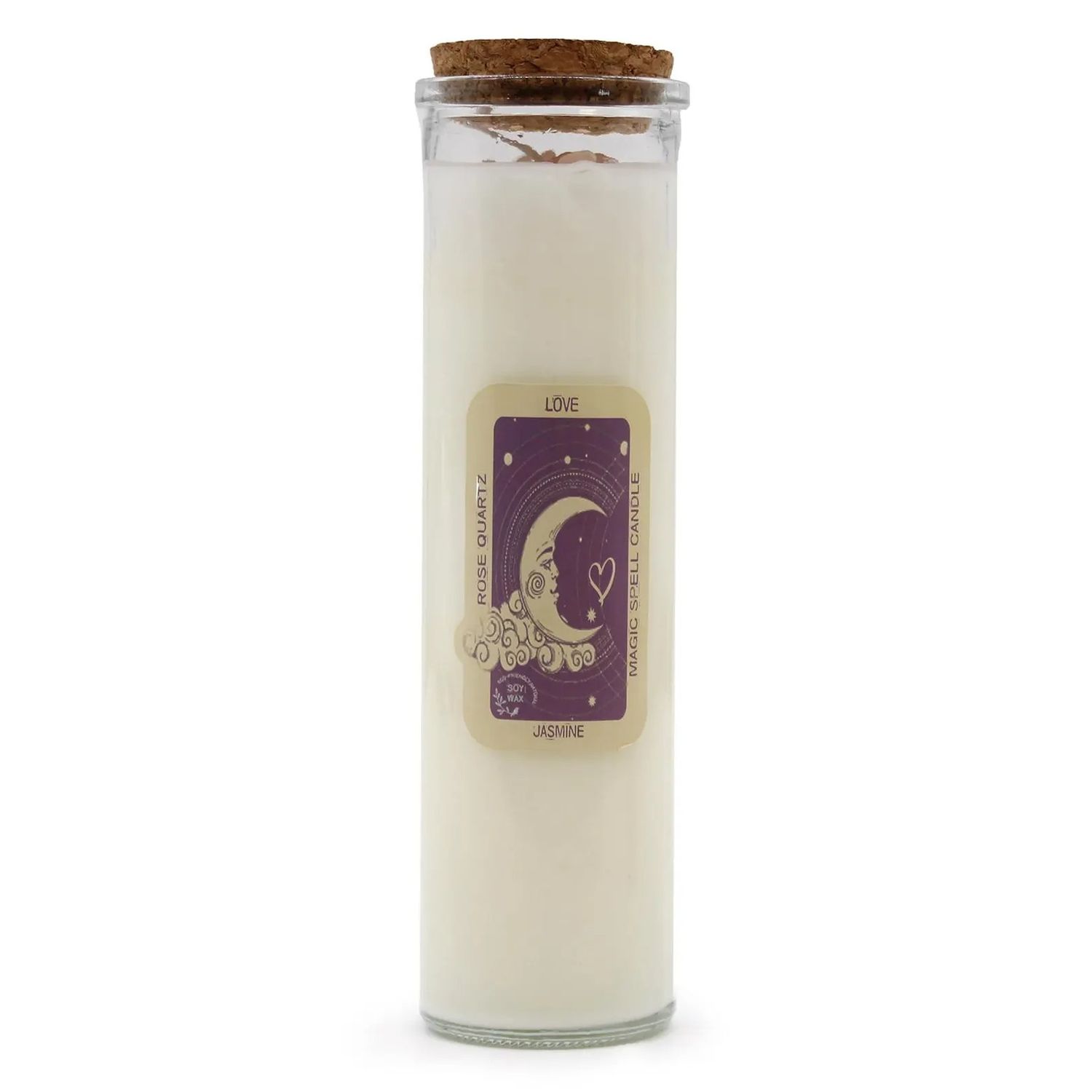 Soy Wax Love Spell Candle Rose Quartz Gemstones and Jasmine Fragrance Reusable Vase Jar 50 Hour Magic Candle (Luck, Chakra, Prosperity)