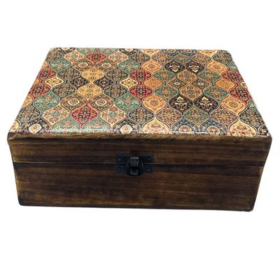 Ceramic Glazed Wood Box - Trad-Pattern, handcrafted, sustainable,large or medicum size, artisan, eco friendly beautiful wooden box