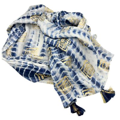 Nomad Sari Pario – Blue &amp; White Tie Dye Scarf – Block Print Wrap – Boho Beach Cover Up – On the Med – Matching Trousers