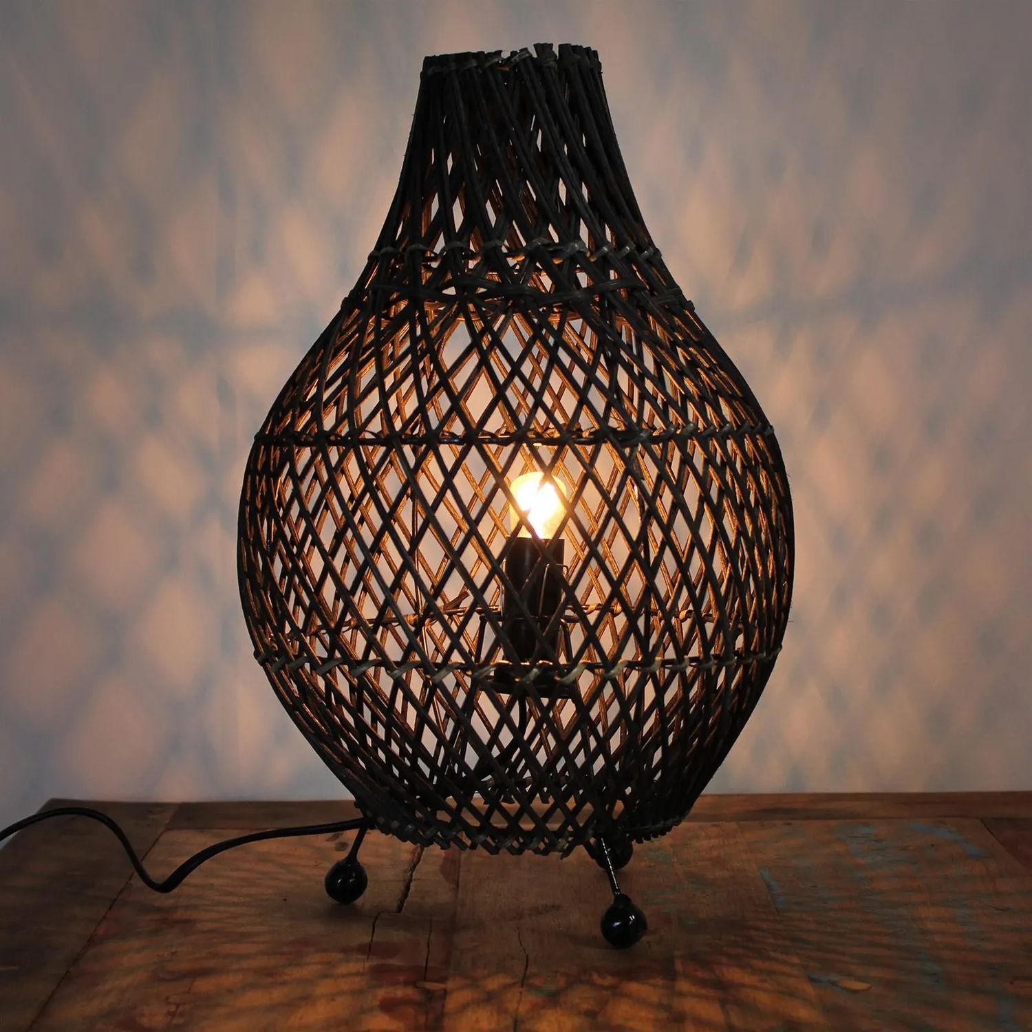 Handwoven Rattan Table Lamp – Boho, Rustic &amp; Vintage Natural Lighting