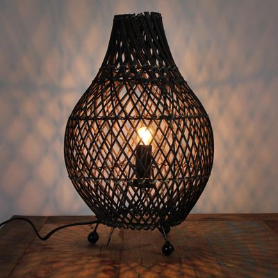Handwoven Rattan Table Lamp – Boho, Rustic &amp; Vintage Natural Lighting