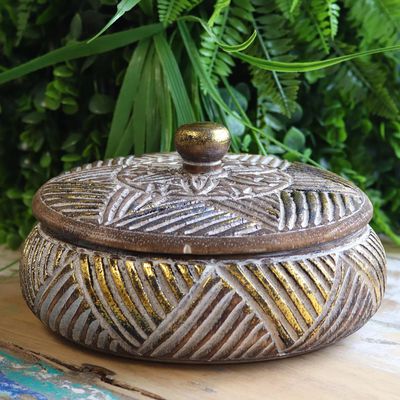 Natural &amp; Gold Wooden Sweet Jar | Elegant Storage Container | Rustic Chic Keepsake Box | Handmade Decorative Wooden Jar