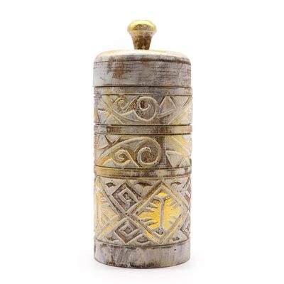 White &amp; Gold Wooden Tall Container | Elegant Storage Box | Luxury Decorative Jar | Versatile Trinket Holder