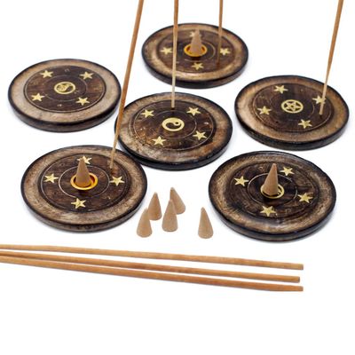 Handmade Mango Wood Incense Cone Holder - 10cm Disc - Holds 4 Sticks - Artisan Craft