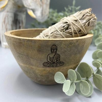 Handcrafted Wooden Smudge and Ritual Offerings Bowl with Pentagram Design size 11x7cm