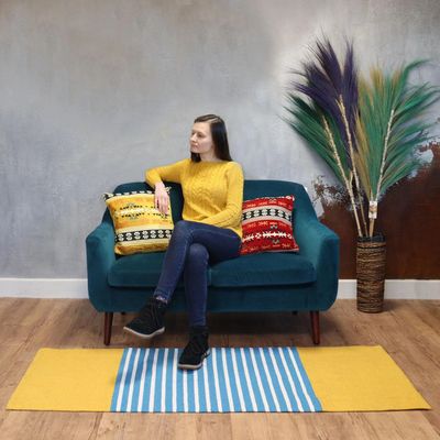 Indian Cotton rug in various colours handmade in Indian, available in grey,green,red,yellow and black colours, yoga mat size rug 170 x 70cm
