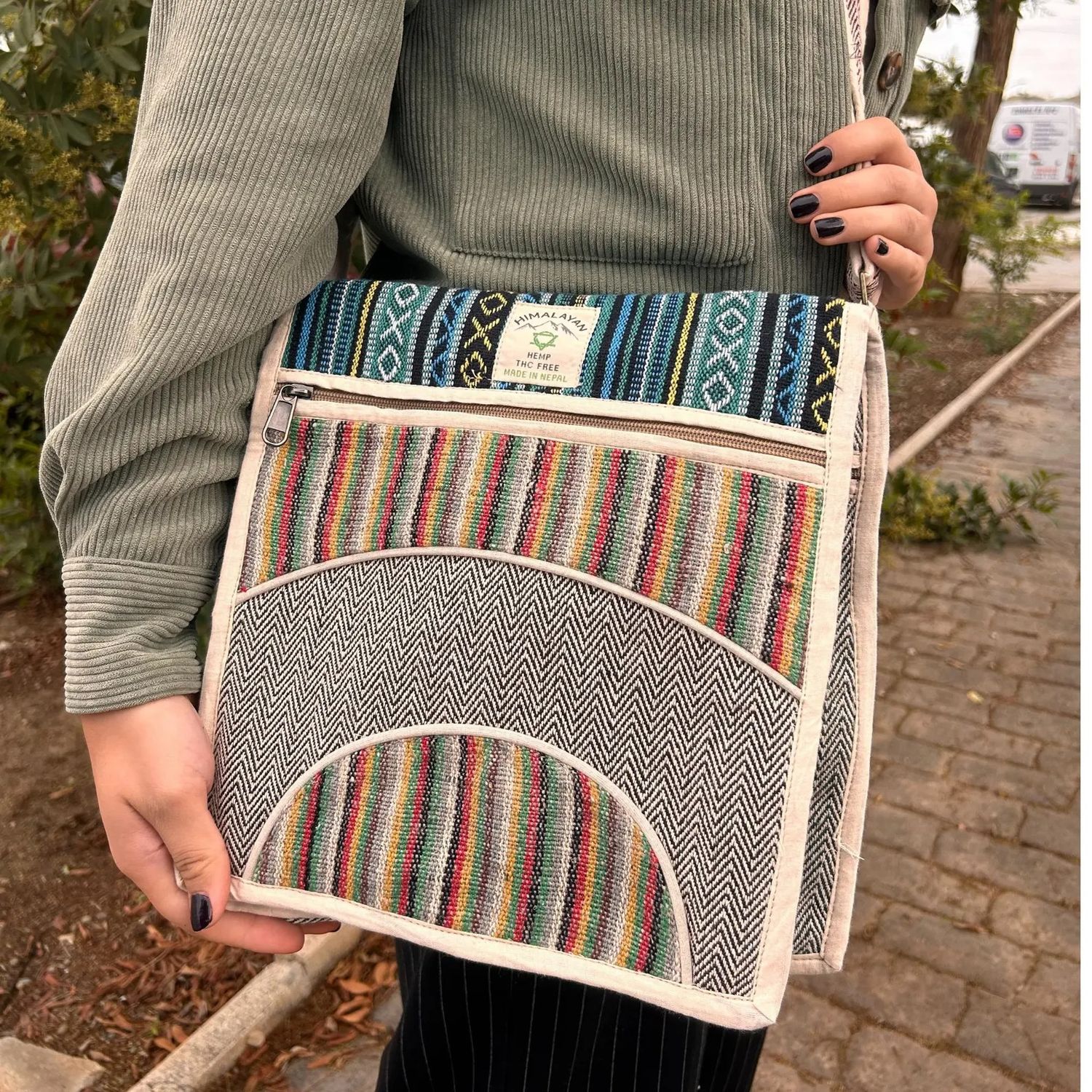 Eco Hemp Laptop Messenger Bag – Handmade Boho Crossbody Satchel | Sustainable Vegan Bag for Work, Travel &amp; Daily Use – “Curves” Design