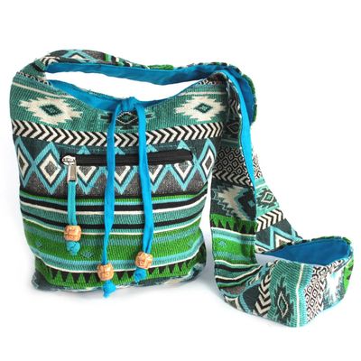 Teal Jacquard Sling Bag various colours Ethnic Fabric Casual Bag Handmade Travel Shoulder Bag – Nepalese Craft