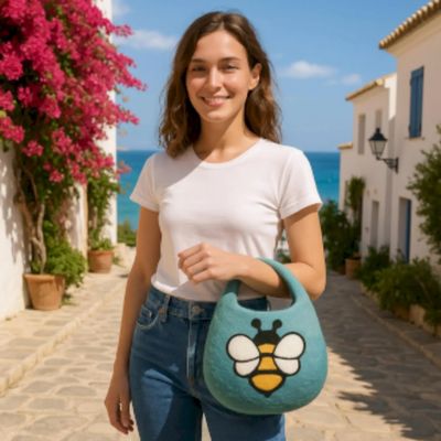 Handmade Felted Bag – Water Felted Wool Purse from Nepal – Eco-Friendly Fairy Garden, Beehive, Sunflower Designs – Ethical Gift