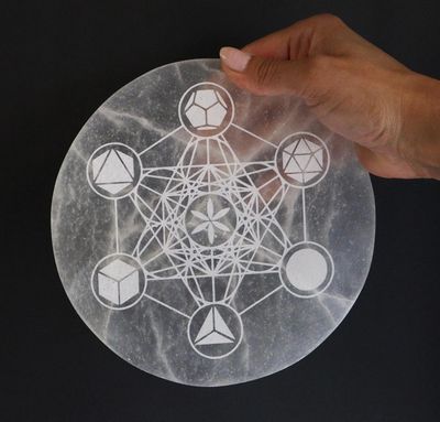 Large Selenite Charging Plate 18cm – Sacred Geometry Design for Cleansing and Charging Crystals, Jewellery