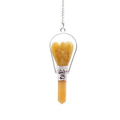 Rose Quartz Angel Pendulum – Crystal Healing Dowsing Tool – Silver Chain with Gemstone Bead – Spiritual Divination Gift