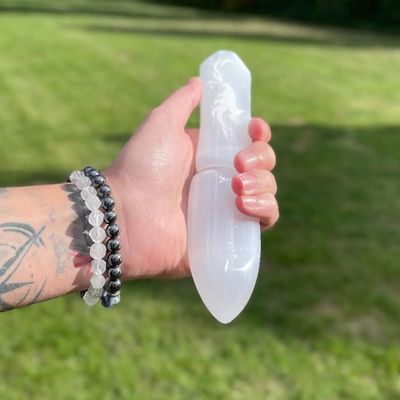 Selenite Ritual Knife –Hand carved Energy Tool for Release &amp; Letting Go