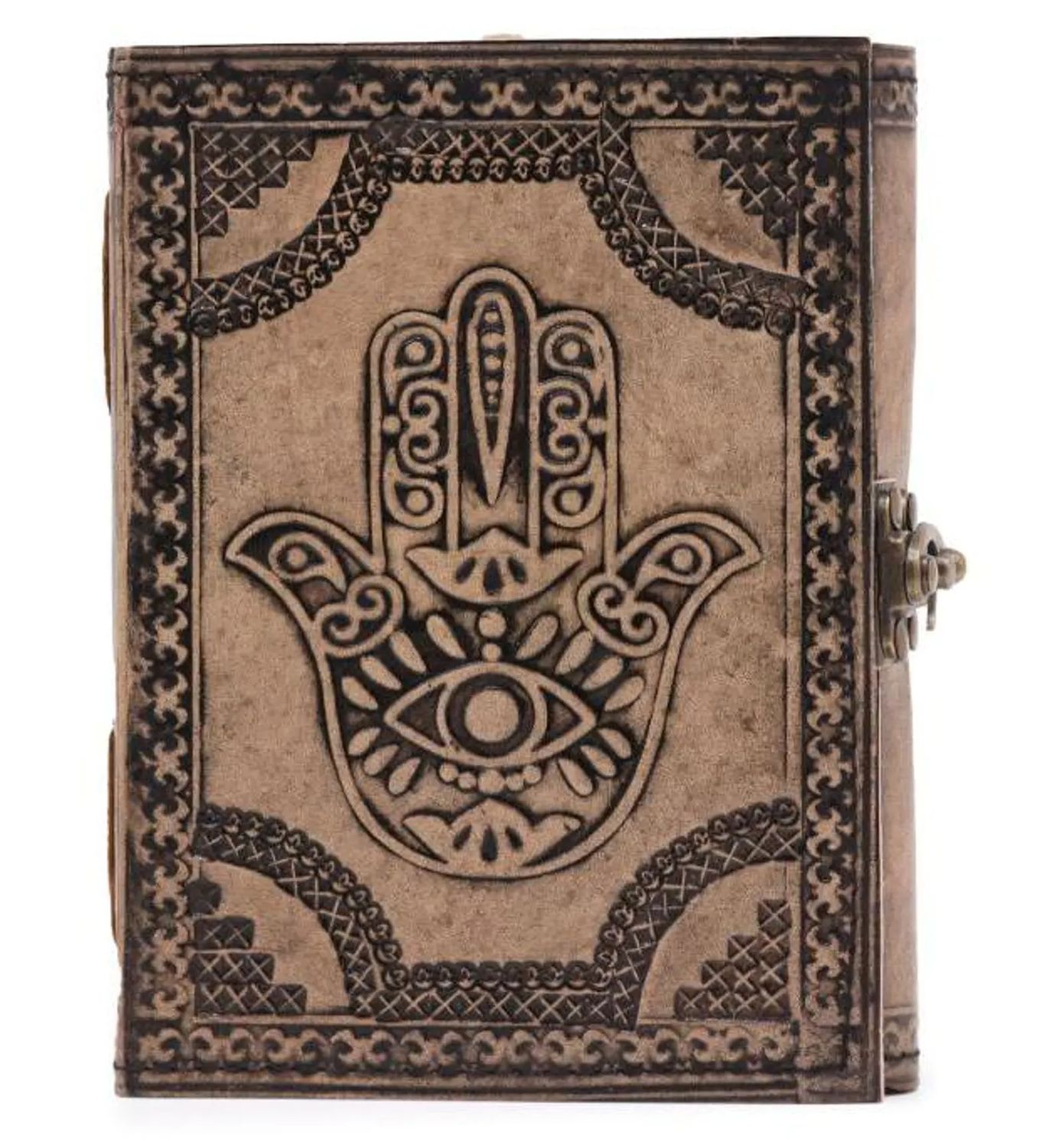 Handcrafted Leather Notebook Esoteric Journal 200 Pages Stitch Edge - Spiritual Writing Diary - available in Buddha, Lotus and Hamsa designs