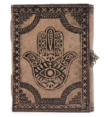 Handcrafted Leather Notebook Esoteric Journal 200 Pages Stitch Edge - Spiritual Writing Diary - available in Buddha, Lotus and Hamsa designs