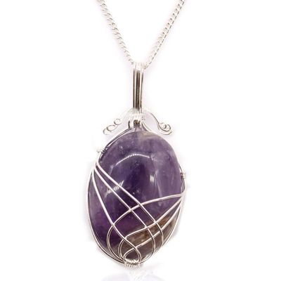 Amethyst Necklace, Wire Wrapped Crystal Pendant, Healing Gemstone Necklace, Purple Crystal Jewelry, Gift for Her, Spiritual Necklace