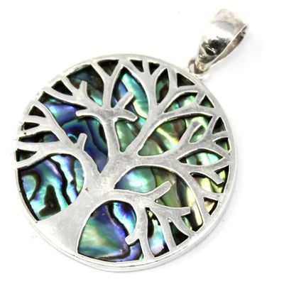 Handmade Tree of Life 925 Silver Pendant, 22mm or 30mm, Abalone, Coral, Mother of Pearl, Matching Earrings Available