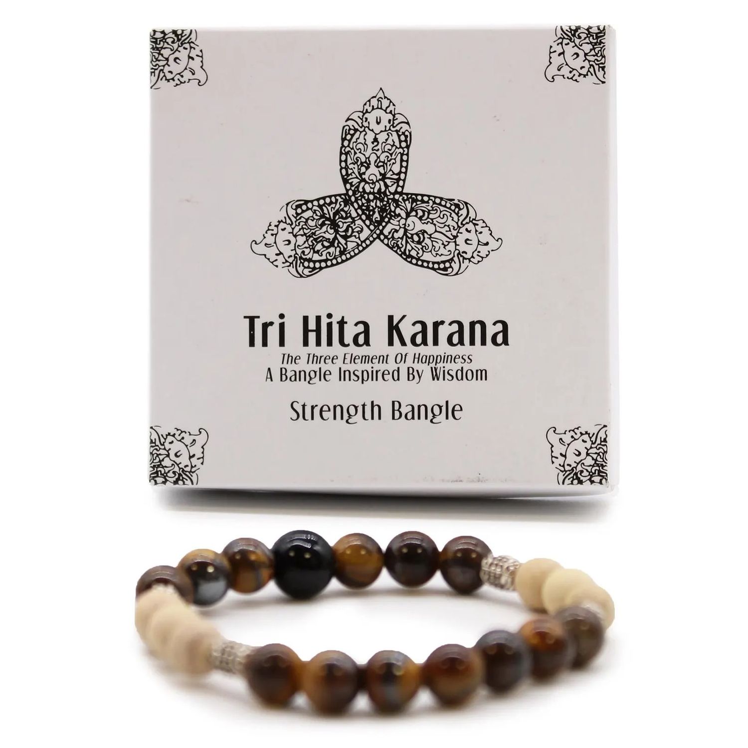Handmade Wood &amp; Glass Bead Strength Bracelet – Tri Hita Karana Life Philosophy, Balinese Gift, Spiritual Bangle, Gift-Boxed,Handmade in Bali
