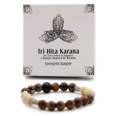 Handmade Wood &amp; Glass Bead Strength Bracelet – Tri Hita Karana Life Philosophy, Balinese Gift, Spiritual Bangle, Gift-Boxed,Handmade in Bali