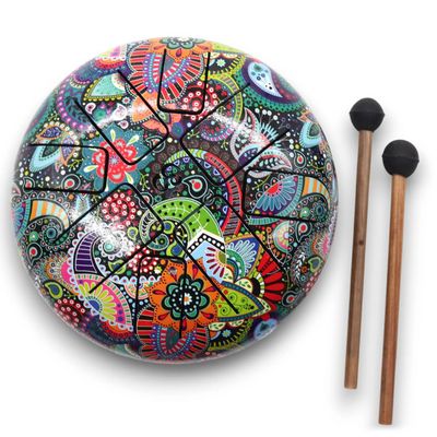 Handmade Hapi Drum 18cm – Steel Tongue Drum with OM Symbol, Multi-Colored, Meditation, Sound Healing, Relaxation, Spiritual Gift