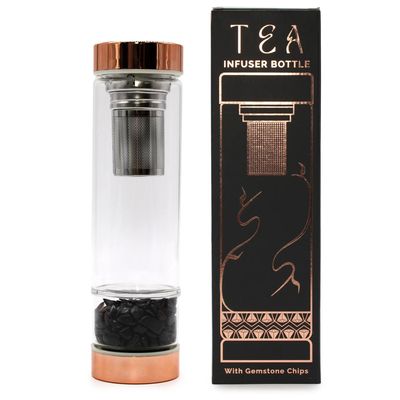 Crystal Glass Tea Infuser Bottle – 500ml, BPA-Free, Rose Gold Onyx, Neoprene Cover &amp; Removable Infuser – Perfect for Loose Leaf Tea