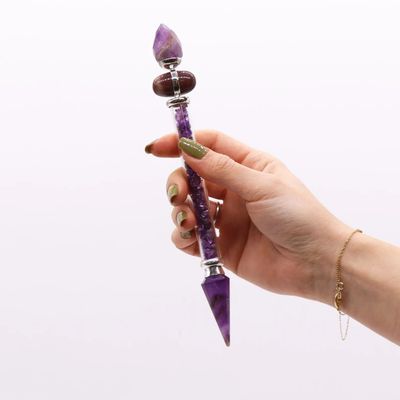 Shiva Lingam Magic Wand - Amethyst for Success or Rose Quartz for Love - Handcrafted in India