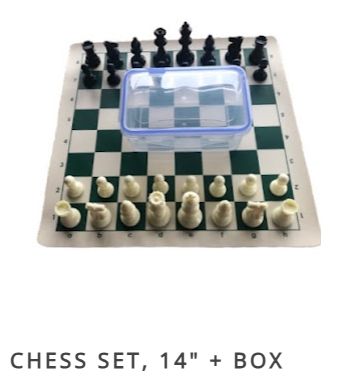 CHESS SET, 14" sq Board + BOX, 3 inch King