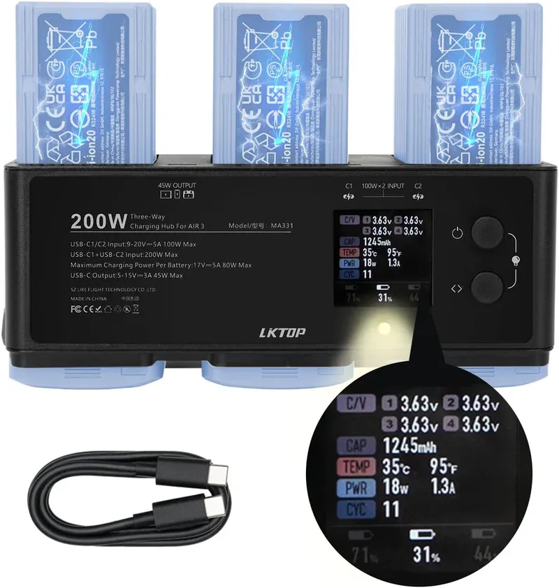 LKTOP 200 Watt Air 3 / Air 3S / 3-fach Ladehub