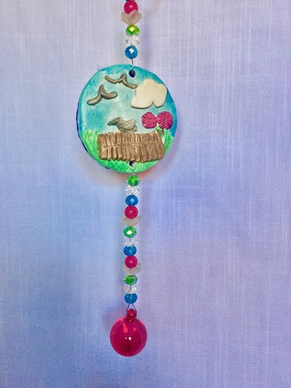 Window Light Catcher/Country Scene/ Fuchsia