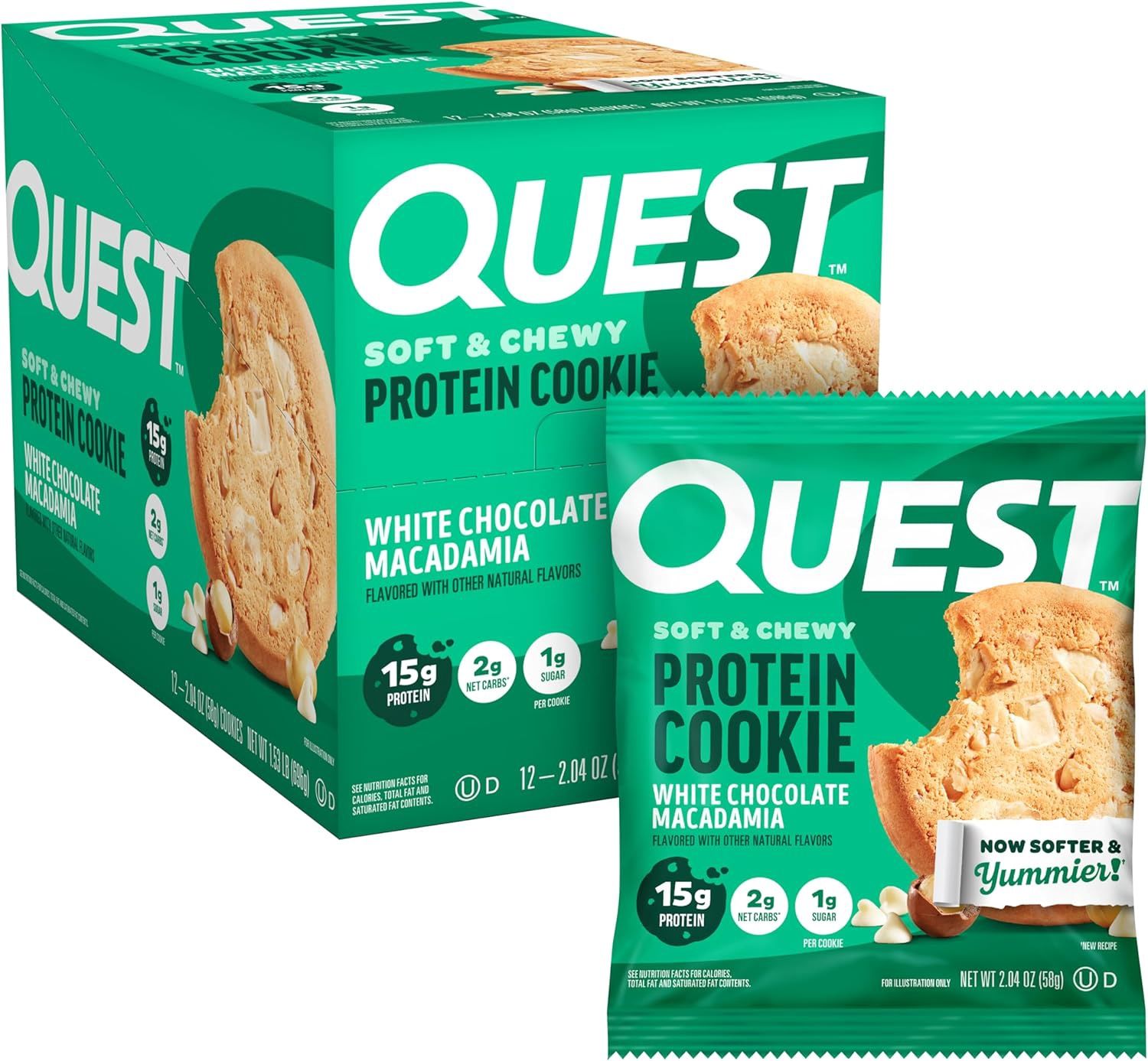 QUEST COOKIE, Flavour: White Chocolate Macadamia