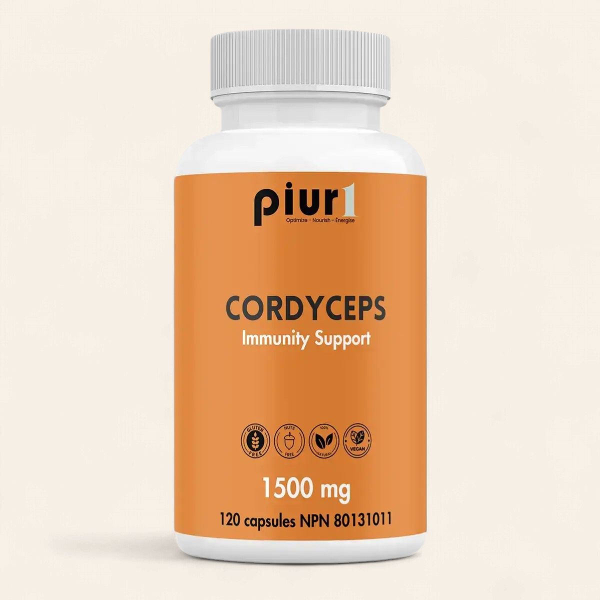 Piur1 Cordyceps 120 Capsules - Vegan, Gluten Free, Helps with Immune Support